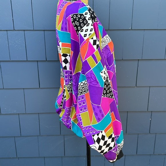 Vintage notations windbreaker jacket, 80s bright colors, purple pink fun 1X - Picture 4 of 9